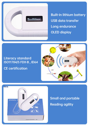 Lecteur de carte RFID de micro-puce pour animaux en plastique portable Fofia PT160 134,2 kHz Écran OLED Batterie au lithium USB Certifié CE ISO 5-10 cm