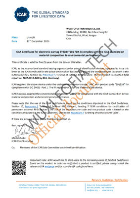Étiquette électronique certifiée ICAR pour bovins avec construction étanche en TPU et fréquence de 134,2 kHz pour le suivi du bétail