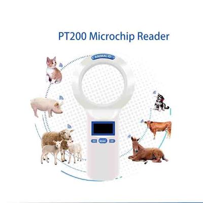 Scanner à puce animale PT200 conçu pour lire des informations sur la puce et la température, compatible avec un stockage de données de 1000