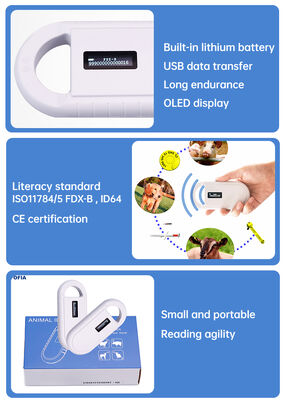 Lecteur de carte RFID en micro-puce en plastique pour animaux PT160 134,2 kHz Écran OLED USB Batterie au lithium CE Certifié ISO 11784/11785