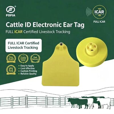 FOFIA Full ICAR LF Durable RFID imperméable à l'eau TPU étiquettes d'oreille d'animal jaune ET908+T905 EM4305 puces 5 ans de garantie Bétail 14,5 mm
