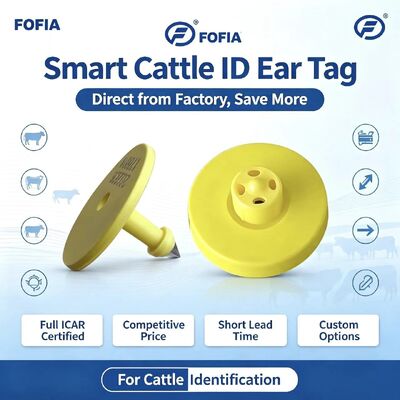 Étiquettes d'oreille pour animaux jaunes, étanches ICAR ET908 + T901, RFID LF TPU, puces EM4305 de 14.5mm, garantie de 5 ans pour bétail Fofia