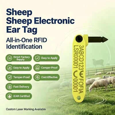 FOFIA Résistant durable intégré anti-effusion T969 électronique codé au laser mouton jaune RFID étiquette d'oreille TPU Matériel animal