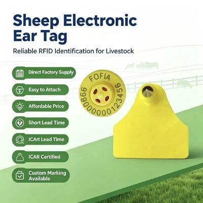 Étiquette d'oreille électronique de suivi d'animal de combinaison étanche résistante à l'eau de haute qualité RFID TPU Laser Coding 3 ans de garantie Fofia