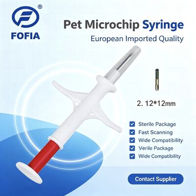 Fofia 2026 Nouveau RFID 134,2 kHz PP de vente à chaud Matériau d'identification animale Microchips étanches à l'eau pour l'usage agricole Injection pour animaux de compagnie 1,5 an RFID étiquette auditive