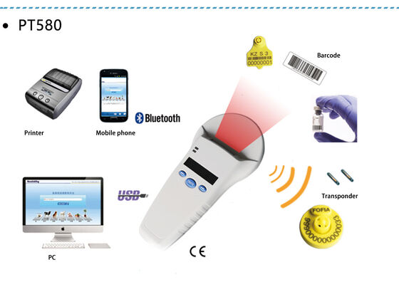 Lecteur portable RFID FOFIA PT580 durable 125kHz/134.2kHz ISO11784/5 Écran OLED 128x32 Distance de lecture 10-20m USB/pour animaux