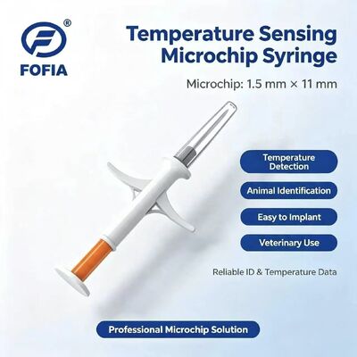 Certifié ICAR Fofia Nouveau détecteur de température à microchip chaud RFID PP Animal ID imperméable à l'eau pour chiens et chats Animaux de compagnie Garantie de 1,5 an