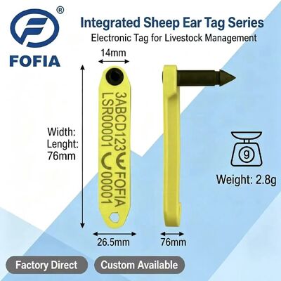 Nouvelle étiquette auriculaire électronique RFID Fofia HDX haute température intégrée anti-déchirure TPU codée au laser ET969 pour mouton jaune 1,5"