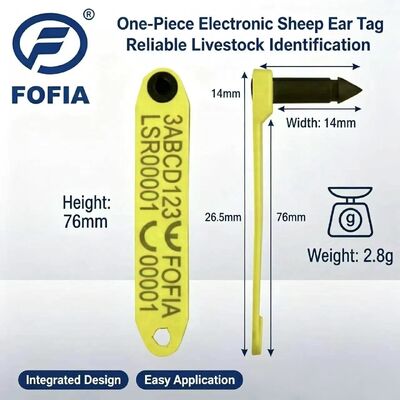 Fofia HDX ET969 Nouveau résistant aux températures élevées anti-écoulement jaune TPU étiquette d'oreille de mouton puce RFID suivi des animaux 1,5 an
