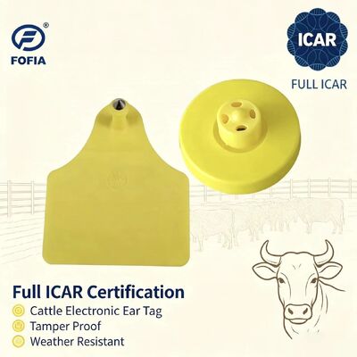 FOFIA Nouveau Full ICAR Durable RFID résistant à l'eau TPU Étiquettes d'oreille jaune LF ET908+T905 Chips de ferme Garantie de 5 ans Bétail 14,5 mm