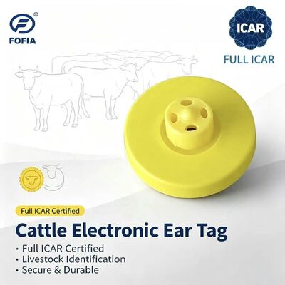 Nouveau Full ICAR LF RFID imperméable à l'eau TPU étiquettes d'oreille d'animal jaune 14,5 mm ET908+T901 puces 5 ans de garantie Fofia Bétail