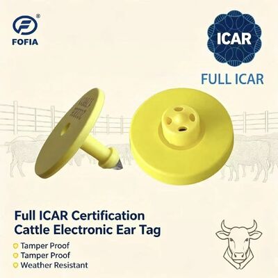 Fofia étanche à l'eau certifié ICAR ET908 jaune RFID TPU étiquette d'oreille de vache de haute qualité garantie 1,5 ans élevage d'animaux