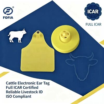 FOFIA Nouveau Full ICAR Durable RFID résistant à l'eau TPU Étiquettes d'oreille jaune ET908+T905 Chips de ferme Garantie de 5 ans Bétail 14,5 mm