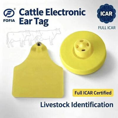 Nouvelles étiquettes auriculaires FOFIA Full ICAR LF durables et étanches en TPU jaune pour bovins, porcs, moutons ET908+T905 avec puces EM4305, garantie 5 ans, 14,5 mm
