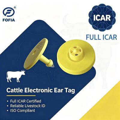 Nouvelles étiquettes auriculaires ICAR ET908+T901 étanches RFID LF TPU Jaune pour animaux 14,5 mm pour bovins avec puce, garantie de 5 ans