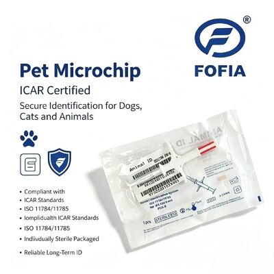 Résistant à l'eau Fofia Nouveau à la vente à chaud RFID 134.2kHz PP Matériau Identifiant de chien Microchips Résistant à l'eau Utilisation agricole Injection pour animaux de compagnie 1,5 Année étiquette d'oreille