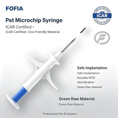 FOFIA ZS007 ICAR Certifié 134.2kHz RFID Microchip Animal FDX/EM4305 IP67 Étanche Blanc PP 1.4x8mm Chien Chat Lapin Bétail Nouveau