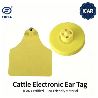 Nouveau FOFIA Full ICAR LF Durable RFID résistant à l'eau TPU étiquettes d'oreille de bétail jaune ET908+T905 EM4305 puces 5 ans garantie 14,5 mm