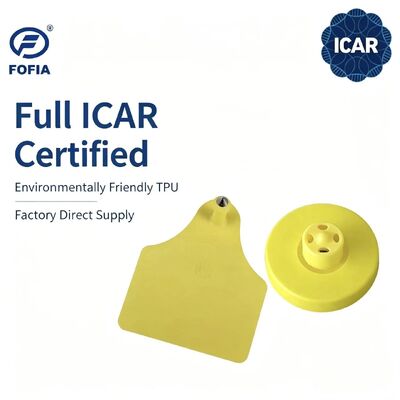 FOFIA Nouvelle étiquette auriculaire RFID LF TPU jaune durable ICAR étanche ET908+T905 puces EM4305 Garantie 5 ans Bovins 14.5mm