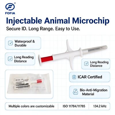 Fofia RFID micro-puce injectable pour animaux 134,2 kHz ISO 11784 11785 étanche à l'eau 2,12 X 12 mm Identification des animaux de compagnie