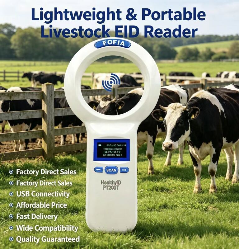 Scanner à puce RFID portable avec batterie au lithium rechargeable pour l'identification rapide des animaux et le suivi vétérinaire