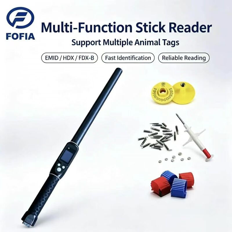 FOFIA Résistance à l'eau longue portée 134,2 kHz RFID Lecteur d'étiquette d'oreille ISO11784/5 Protocole 30-100cm Distance de lecture Matériau en PVC pour l'agriculture