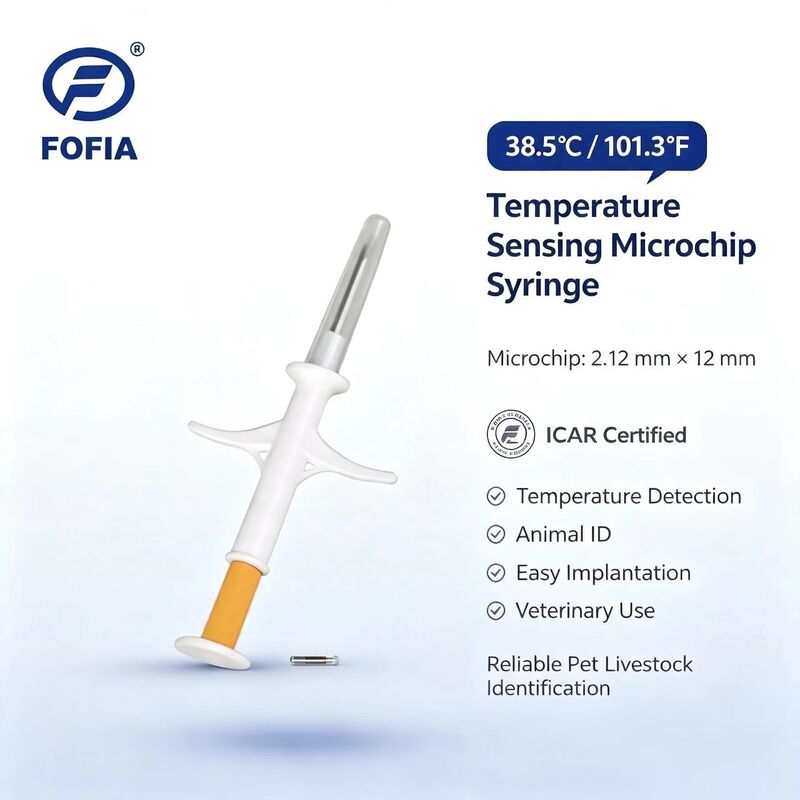 Fofia HT001 Animal ID certifié ICAR, micro-puce RFID bio-verre blanc sensible à la température, étanche 1.5