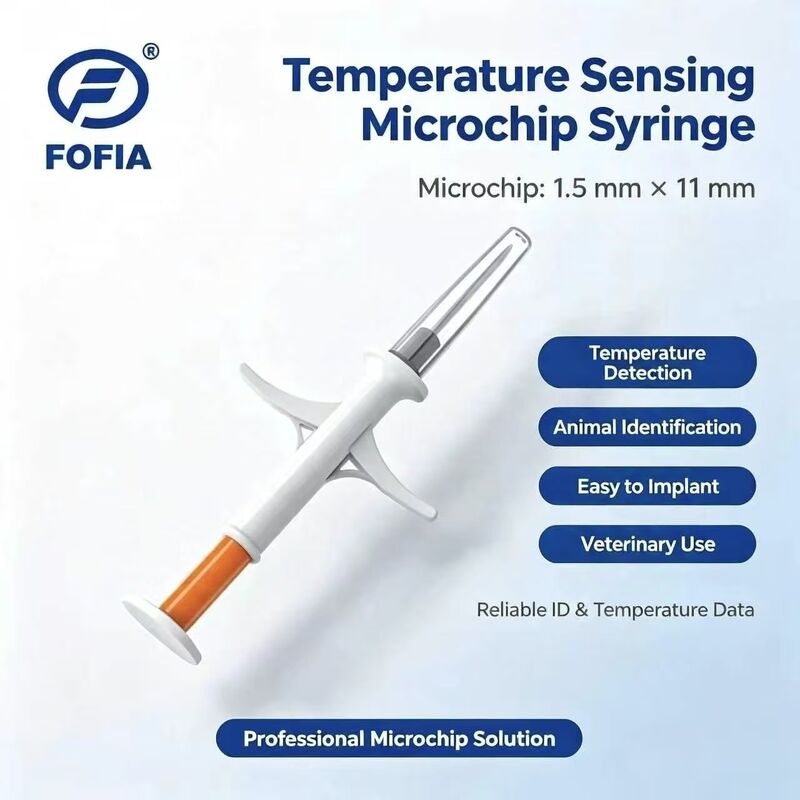 Certifié ICAR Fofia Nouveau détecteur de température à microchip chaud RFID PP Animal ID imperméable à l'eau pour chiens et chats Animaux de compagnie Garantie de 1,5 an
