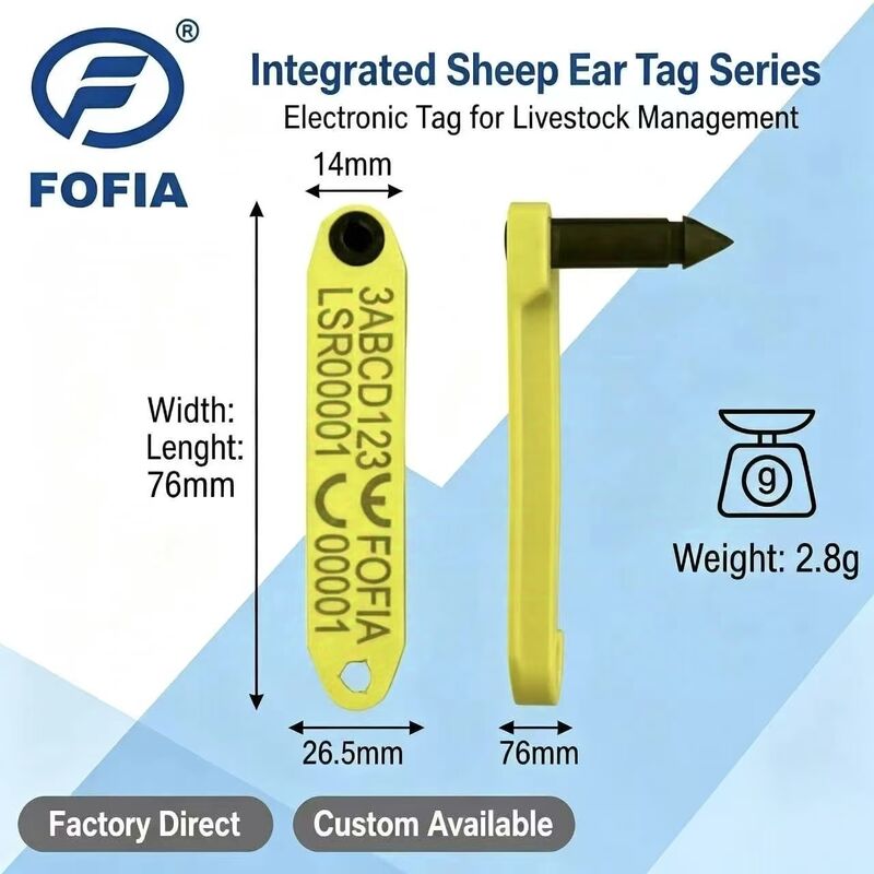 Nouvelle étiquette auriculaire électronique RFID Fofia HDX haute température intégrée anti-déchirure TPU codée au laser ET969 pour mouton jaune 1,5"