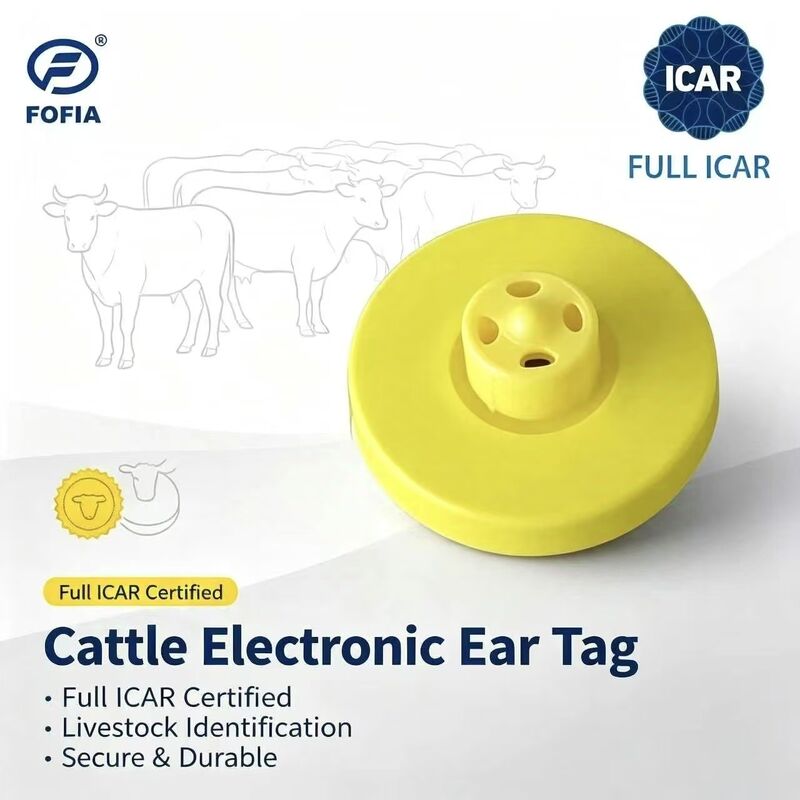Nouveau Full ICAR LF RFID imperméable à l'eau TPU étiquettes d'oreille d'animal jaune 14,5 mm ET908+T901 puces 5 ans de garantie Fofia Bétail