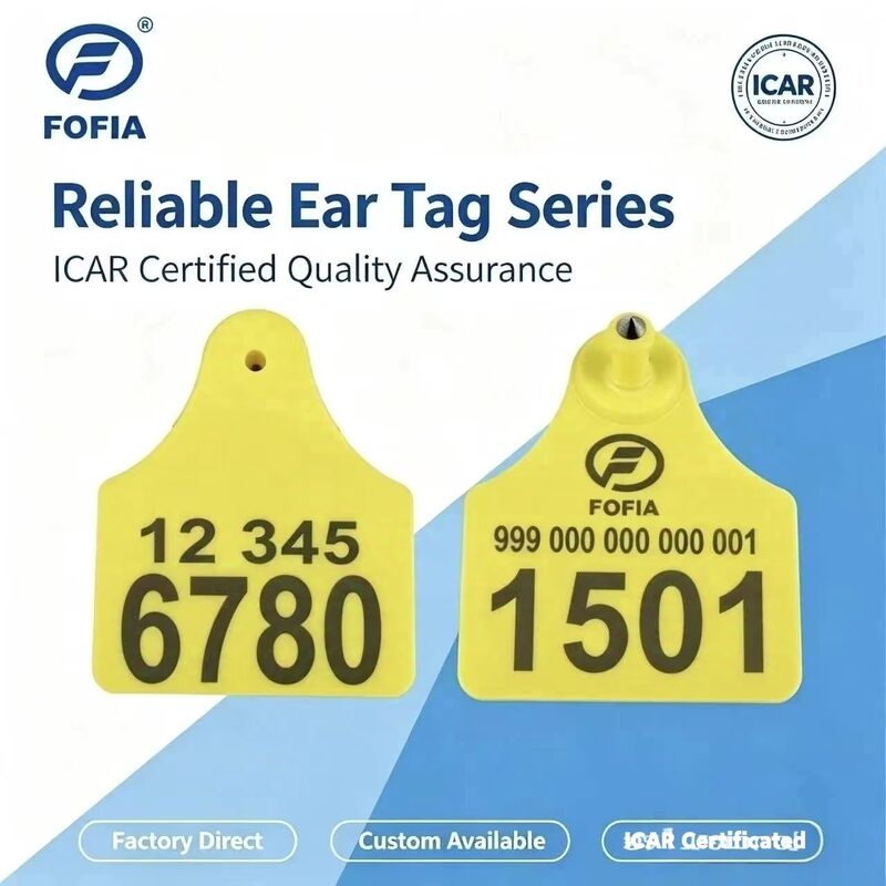 ICAR T904+T905 Étiquette d'oreille combinée pour animaux Nouveau RFID de haute qualité en plastique TPU 70*57mm Codage laser 3 ans de garantie Suivi des animaux