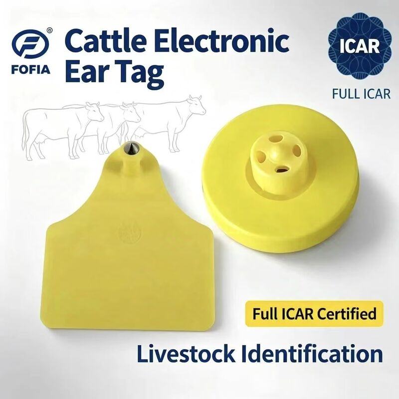 Nouvelles étiquettes auriculaires FOFIA Full ICAR LF durables et étanches en TPU jaune pour bovins, porcs, moutons ET908+T905 avec puces EM4305, garantie 5 ans, 14,5 mm