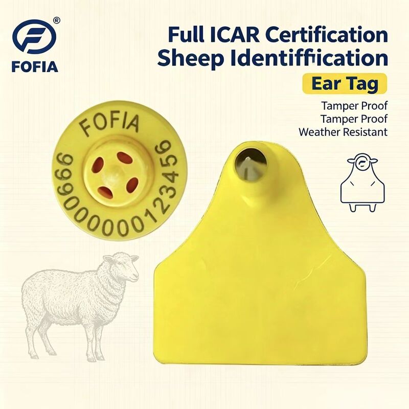 Fofia ET957+T967 Étiquette Électronique Combinée pour Moutons et Chèvres, Nouvelle RFID TPU de Haute Qualité, Codage Laser, Garantie 3 Ans