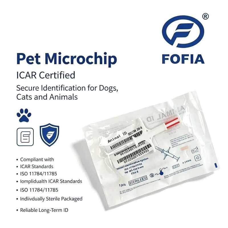 Résistant à l'eau Fofia Nouveau à la vente à chaud RFID 134.2kHz PP Matériau Identifiant de chien Microchips Résistant à l'eau Utilisation agricole Injection pour animaux de compagnie 1,5 Année étiquette d'oreille