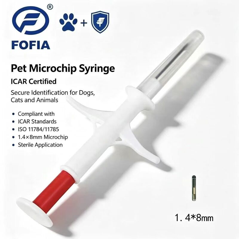 FOFIA ZS007 Certifié ICAR 134.2kHz RFID étiquette d'oreille Animal Microchip FDX/EM4305 IP67 imperméable à l'eau Blanc PP 1.4x8mm Chien chat animaux de compagnie