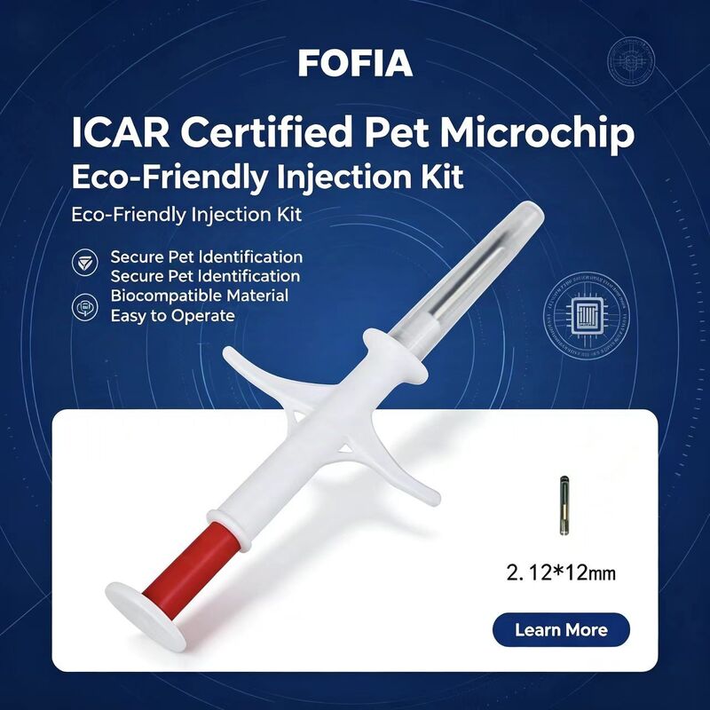 Résistant à l'eau Fofia Nouveau à la vente RFID 134,2 kHz PP Matériau Identifiant de chien Microchips Utilisation de la ferme Injection pour animaux de compagnie 1,5 an Marque d'oreille Modèle bleu