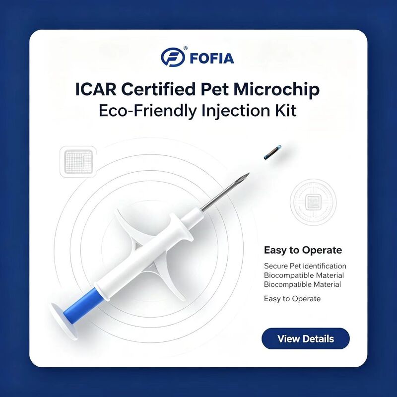 FOFIA ZS007 Certifié ICAR 134.2kHz RFID Microchip pour animaux FDX/EM4305 IP67 étanche à l'eau PP blanc 1.4x8mm Chien chat animaux de compagnie