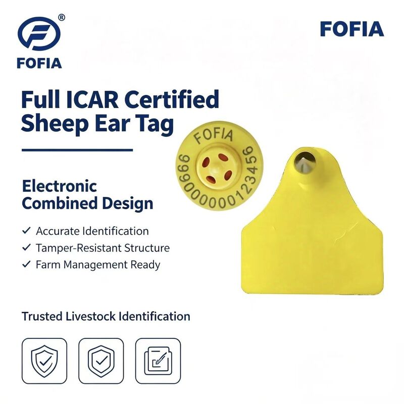 Étiquette d'oreille électronique de suivi d'animal de mouton et de chèvre résistant à l'eau de haute qualité RFID TPU laser coding 3 ans de garantie Fofia
