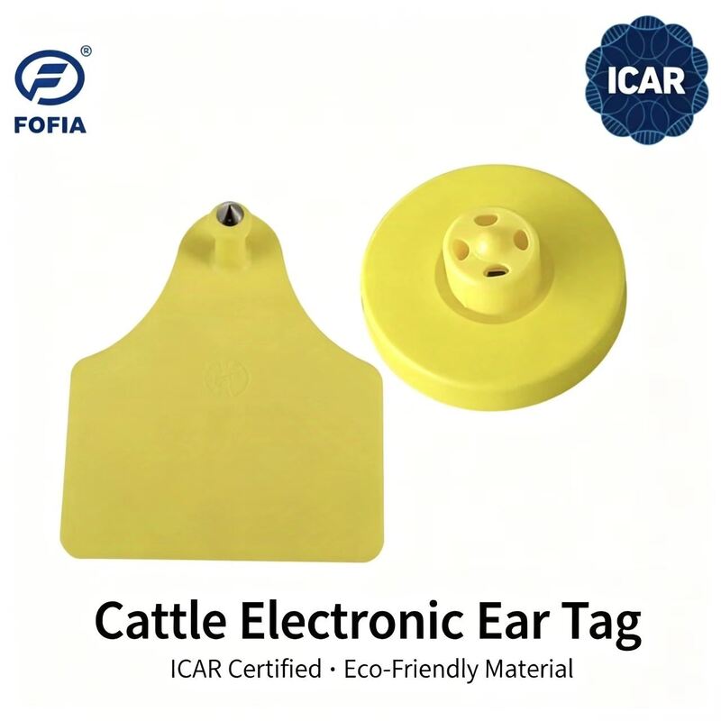 Nouveau FOFIA Full ICAR LF Durable RFID résistant à l'eau TPU étiquettes d'oreille de bétail jaune ET908+T905 EM4305 puces 5 ans garantie 14,5 mm