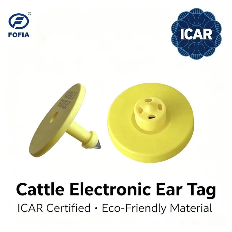 Nouveau Full ICAR LF RFID imperméable à l'eau TPU étiquettes d'oreille d'animal jaune 14,5 mm ET908+T901 puces 5 ans de garantie Fofia Bétail