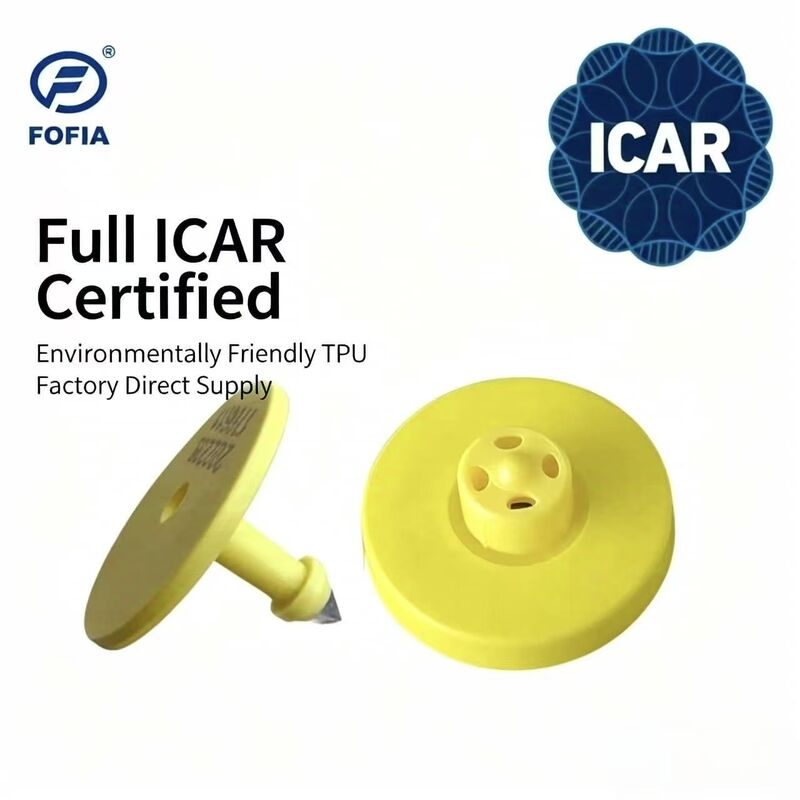 Nouvelle étiquette d'oreille de vache RFID TPU jaune Fofia ICAR certifiée ET908 étanche, garantie 1,5 an, codage laser, suivi d'animaux