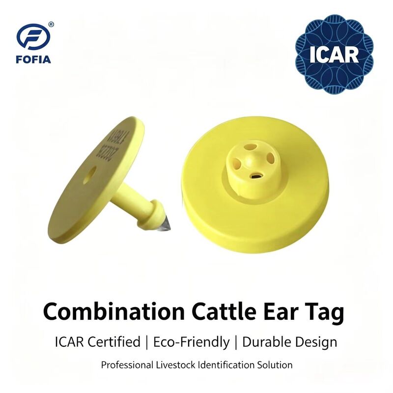 Étiquette d'oreille de vache RFID TPU Fofia certifiée ICAR ET908+T901 neuve jaune de haute qualité avec garantie de 1,5 an pour bovins