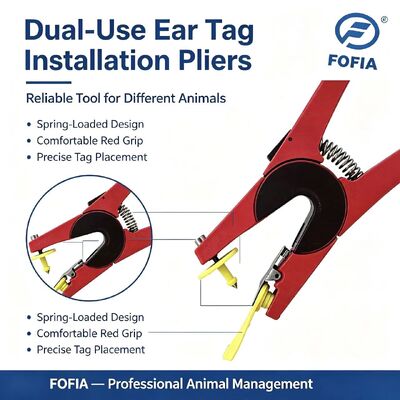 Nouveau FOFIA RFID en alliage d'aluminium rouge Applicateur d'étiquette d'oreille d'animal de ferme avec codage laser pour étiquettes d'oreille de vache, de porc, de mouton et de cheval